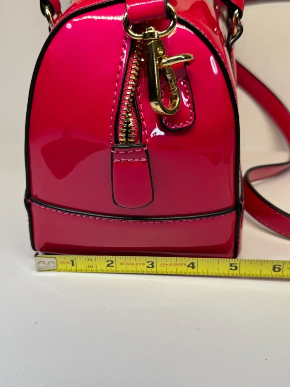 Hot Pink Patent Satchel Crossbody Bag Structured Top Handle Bow Lining